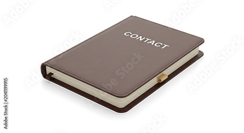 Brown leather contact notebook with white pages and gold clasp isolated on white background transparent background