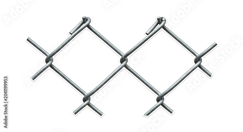 Closeup of a section of silver chain link fence on white background transparent background