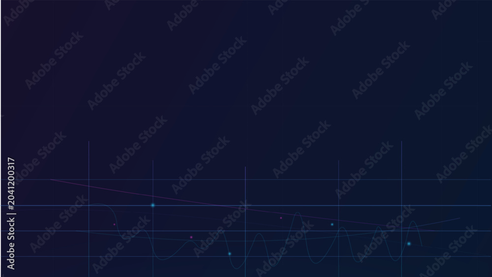 Obraz premium Dark blue technology dashboard background with glowing grid waveform chart and digital data lines