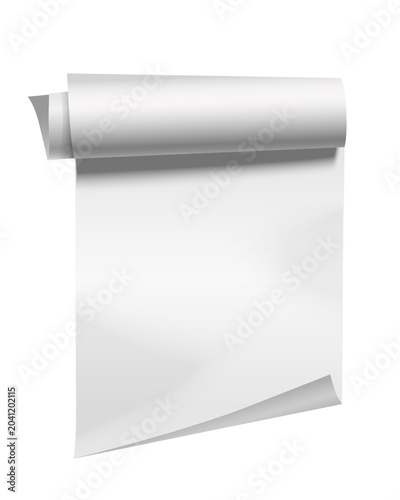 Vector template of white paper roll. White curved sheet. Layout for web banners, presentations.
