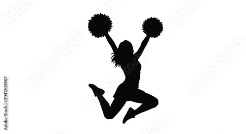 Tableau sur toile Cheerleader jumping with pom poms silhouette on transparent background