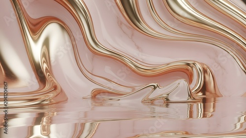 abstract fluid forms in gold and pink metallic waves curves artistic modern