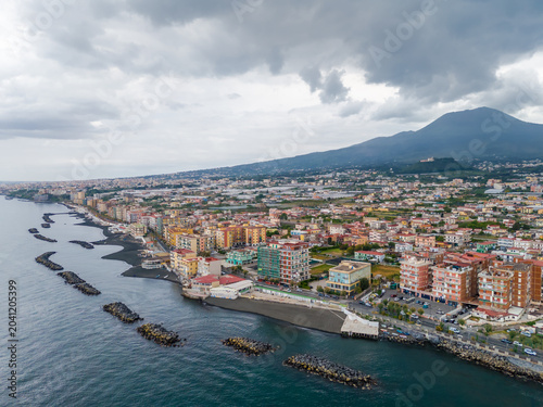Εκτύπωση καμβά Aerial drone panorama of Torre del Greco with Mount Vesuvius in background, scen