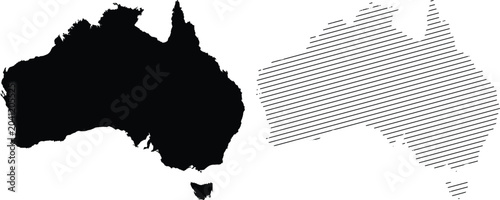 Quadro su tela Australia map vector silhouettes, black solid and hatched line continent shapes,