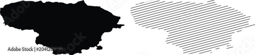 Foto Lithuania Map Silhouette and Line Art Vector Illustration
