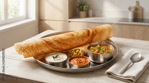 Crispy Masala Dosa with Chutney and Sambar Platter