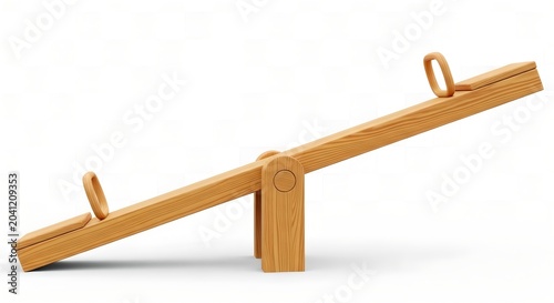 Wooden Seesaw Balance Concept on White Background