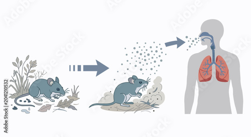 Bild auf Leinwand Vector illustration of respiratory virus spreading from mice via dust particles