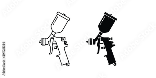 Fotografie Paint spray gun in black and white line art against a clean background for indus