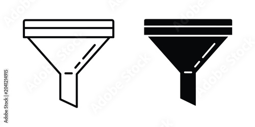 Valokuva Two funnel icons in outline and solid fill styles against a white background rep