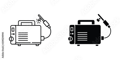 Foto Welding machine with torch in operation emitting sparks on a clean background si