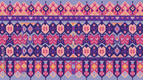Vibrant Aztec inspired textile pattern with geometric shapes and colors  seamless design
