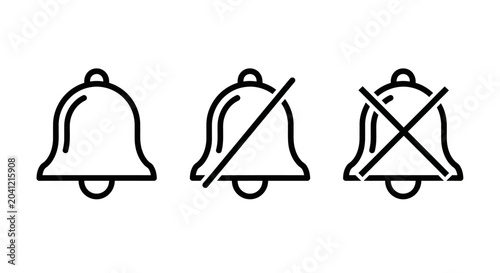 Photos Notification bell icons, alert symbols, silent signs, line style graphics
