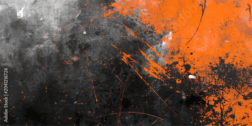 Fotografie Old rusty metal background texture engulfed in fiery orange flames, hot smoke, a