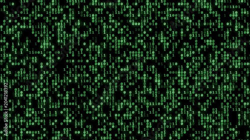 Binary code numbers sequence animation. Abstract green digital data stream on black background. Cyber security matrix style cyberpunk glitch texture, programming motion graphic seamless loop