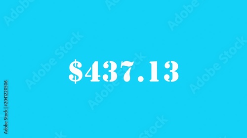 US dollar countdown animation. Animated money counter to 1000 one thousand dollars on light blue background