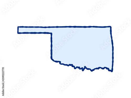 Doodle-style illustration of the Oklahoma state map, featuring the recognizable shape of Oklahoma in a simple, hand-drawn design.