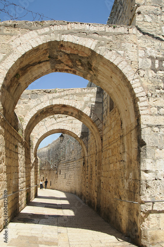 Stone arched connections on the  St James Street in the Armenian quarter in the old city of Jerusalem, Israel.