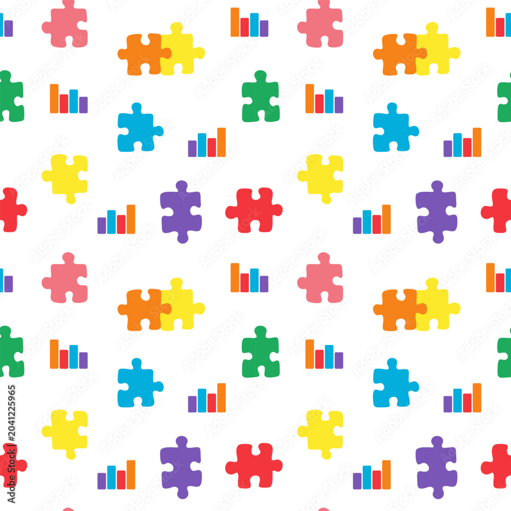 Naklejka premium Autism awareness representing puzzle pieces and bar graphs