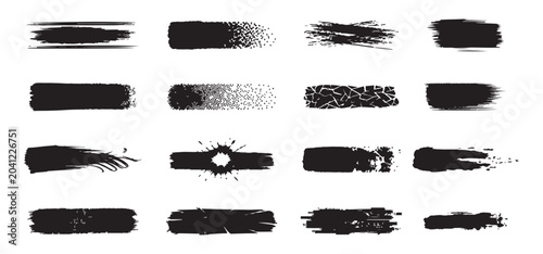 Quadro su tela Hand drawn brush strokes vector set with doodle underlines strikethrough lines calligraphic ink pen marks rough scribble emphasis highlights and black marker paint borders