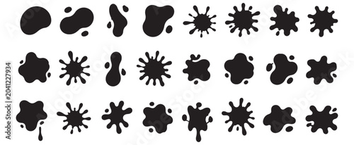 Obraz na płótnie Black ink splat collection, 24 liquid paint splash silhouettes, abstract organic