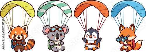 Photography Cute Cartoon Animals Skydiving Vector Element Set Featuring Red Panda Koala Bear