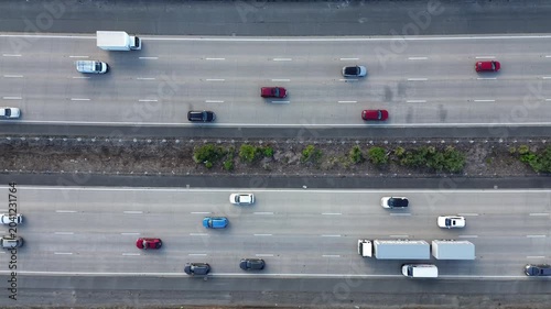 Aerial Top Down View of Multi Lane Highway Traffic Flow and Moving Vehicles in Australia