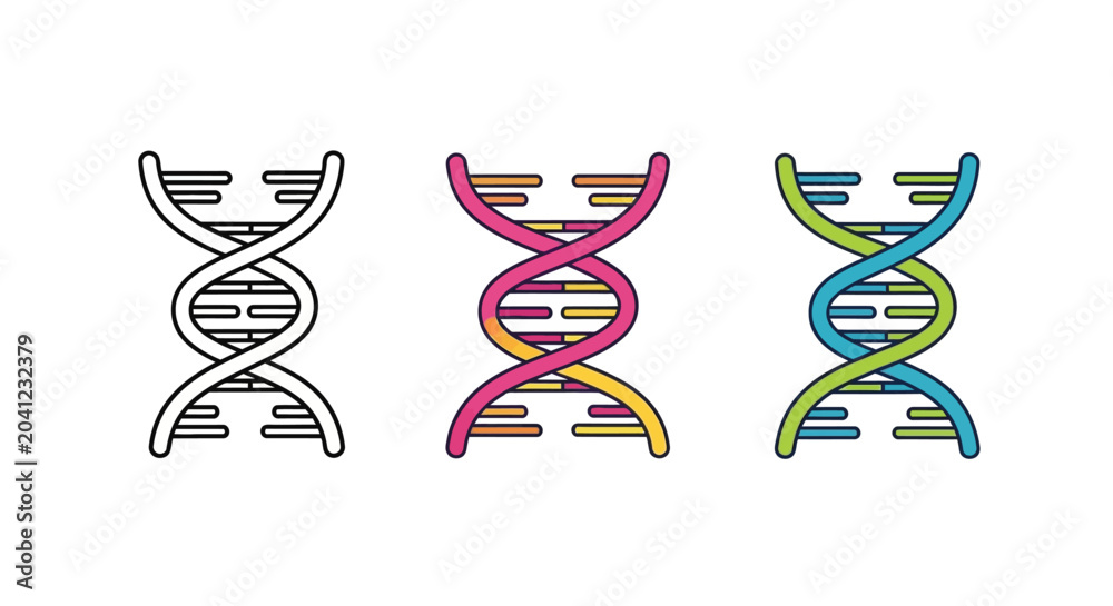 Εκτύπωση καμβά DNA double helix icons, genetic symbols, colorful illustrations, biology signs