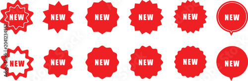 Obraz na płótnie Collection of red starburst and circular speech bubble shapes with jagged edges