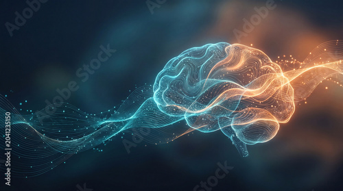 Abstract AI brain data network technology background with copy space