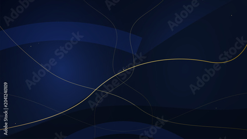 Photos Abstract Dark Blue Background with Elegant Golden Wavy Lines and Geometric Shape