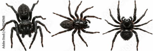 Foto Black Spiders Set Isolated on White Background Arachnid Collection Poisonous Cre