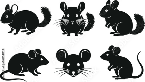 Foto Vector illustration of chinchilla and mouse silhouettes in multiple poses repres