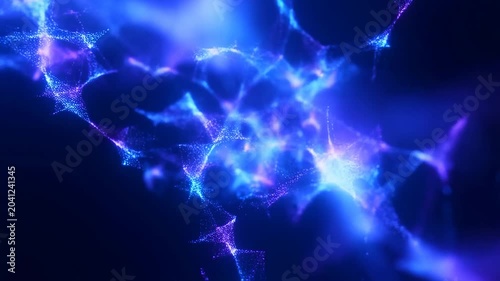 Glowing Blue Neural Network Abstract Digital Particles on Dark Background Technology Concept