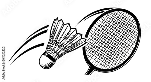 Photos Badminton racket and shuttlecock in motion, sports illustration, athletic concep