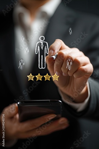 Human Resources Management and Employee Evaluation with Stars and Icons.