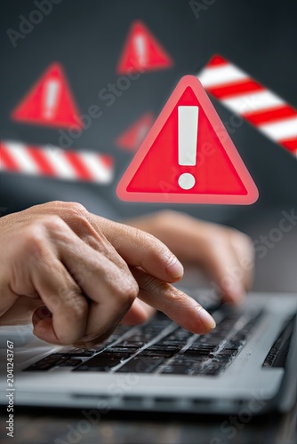 Cybersecurity Warning Alert Danger Notification on Computer Keyboard.