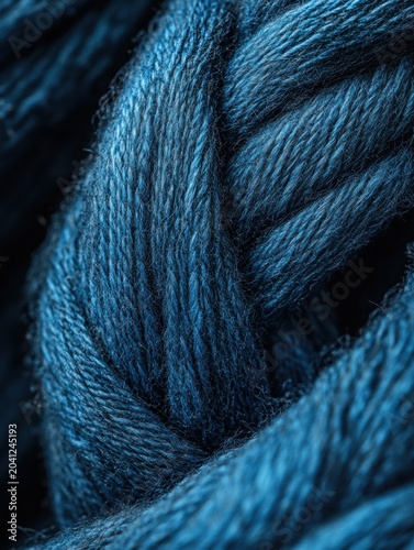 Close-up view of twisted teal yarn showcasing intricate texture and vibrant color ideal for crafting and textile projects in a creative workspace