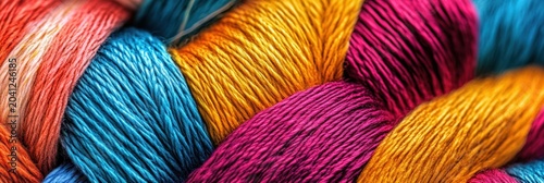 Bright, colorful threads arranged in a close-up display showcasing the vibrant hues of various fibers