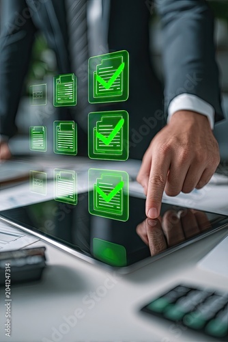 Digital Checklist and Approval Process on Tablet Screen.