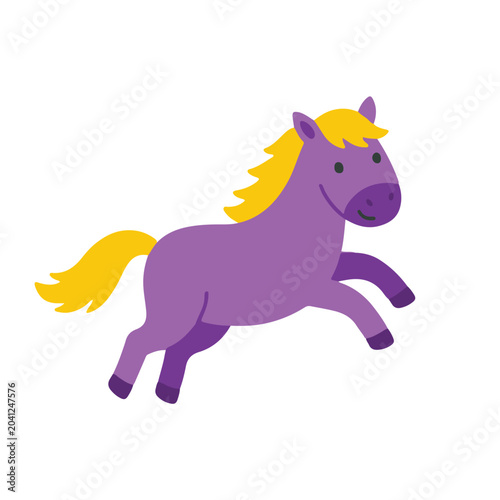 Cute Purple Pony Horse Jumping Vector, Flat Cartoon Animal Character Clipart for Kids T-Shirt