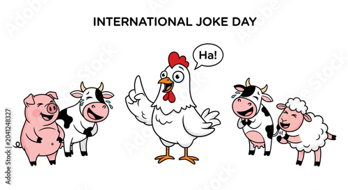 фотографія Funny Farm Animals Laughing at Joke on International Joke Day