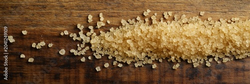 Natural coarse salt on wooden surface showcasing granules in different sizes, ready for culinary use in various dishes, ideal for seasoning and finishing