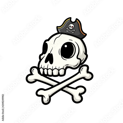 Foto Cartoon Pirate Skull and Crossbones with Jolly Roger Hat