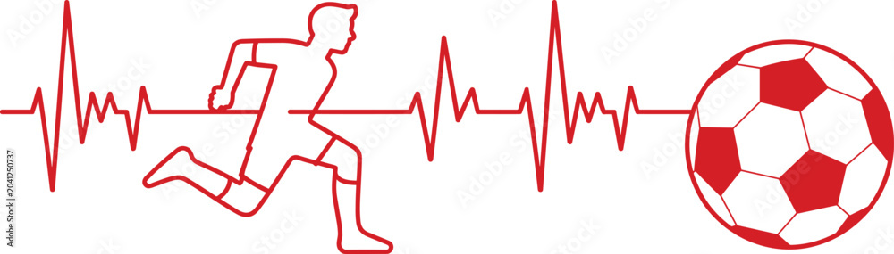Fototapeta premium Athlete running with heartbeat and soccer ball icon