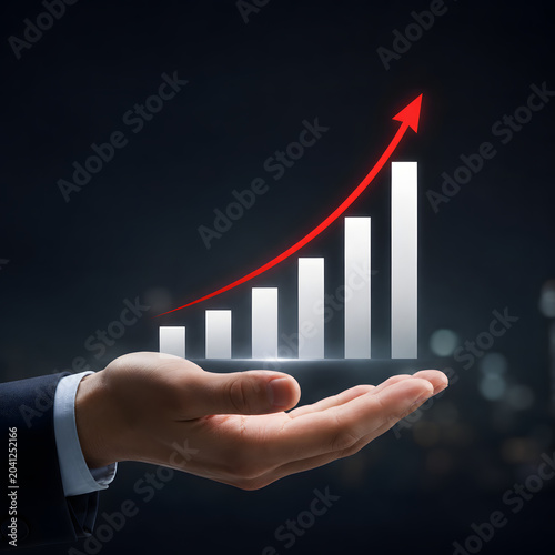 AI-created image of business growth, rising performance, and positive market progress.