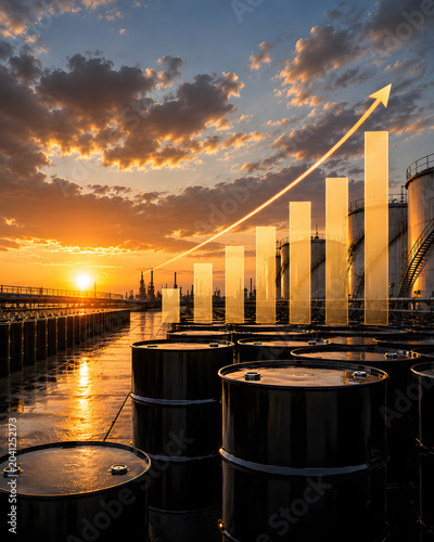 AI-generated image showing rising oil prices and energy market growth.