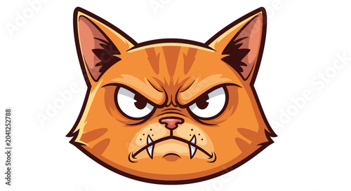 Schilderij op canvas Angry orange cartoon cat face, emoticon for frustration, digital illustration