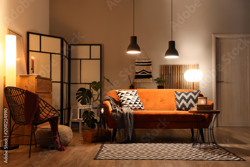 Cozy modern boho living roo...