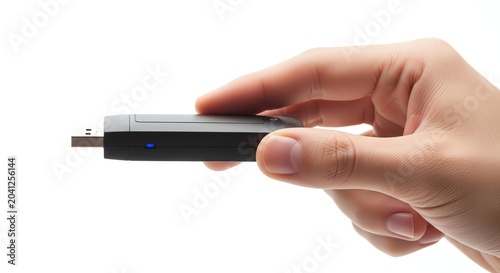 Hand Holding USB Flash Drive with Blue LED Light